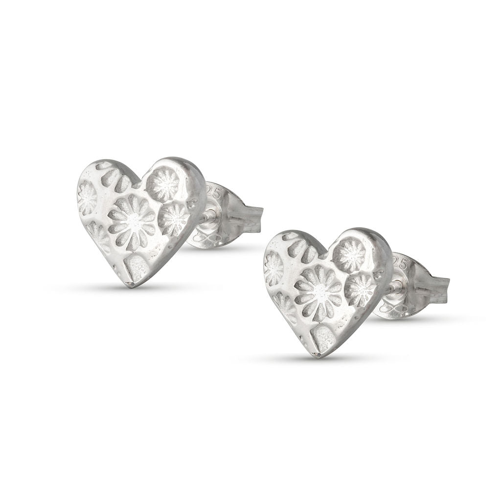 Floral Heart Stud Earrings - Large