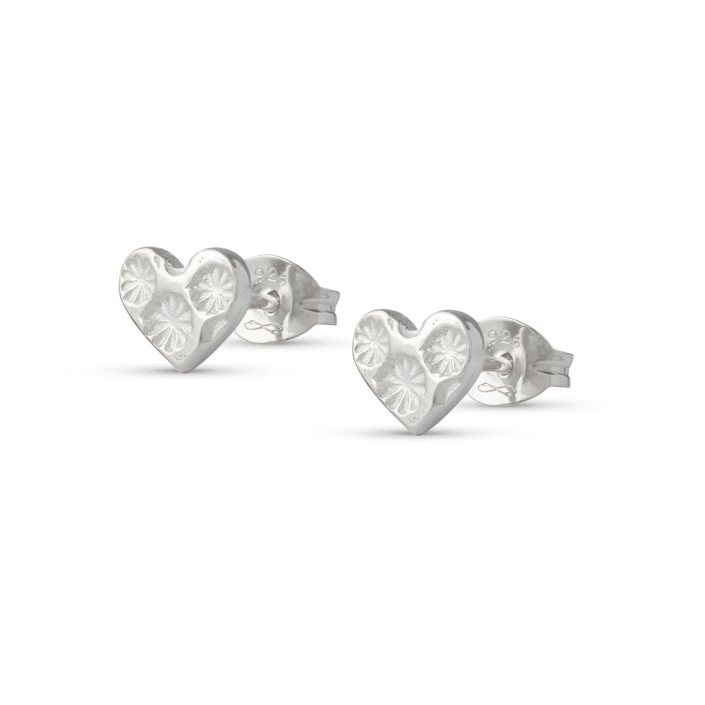 Floral Heart Stud Earrings - Small