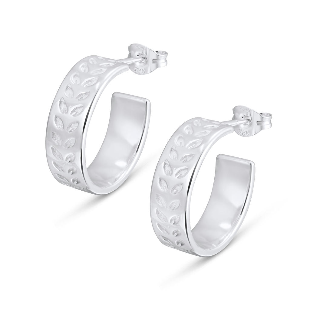 Leaf Pattern Hoop Earrings - Wide