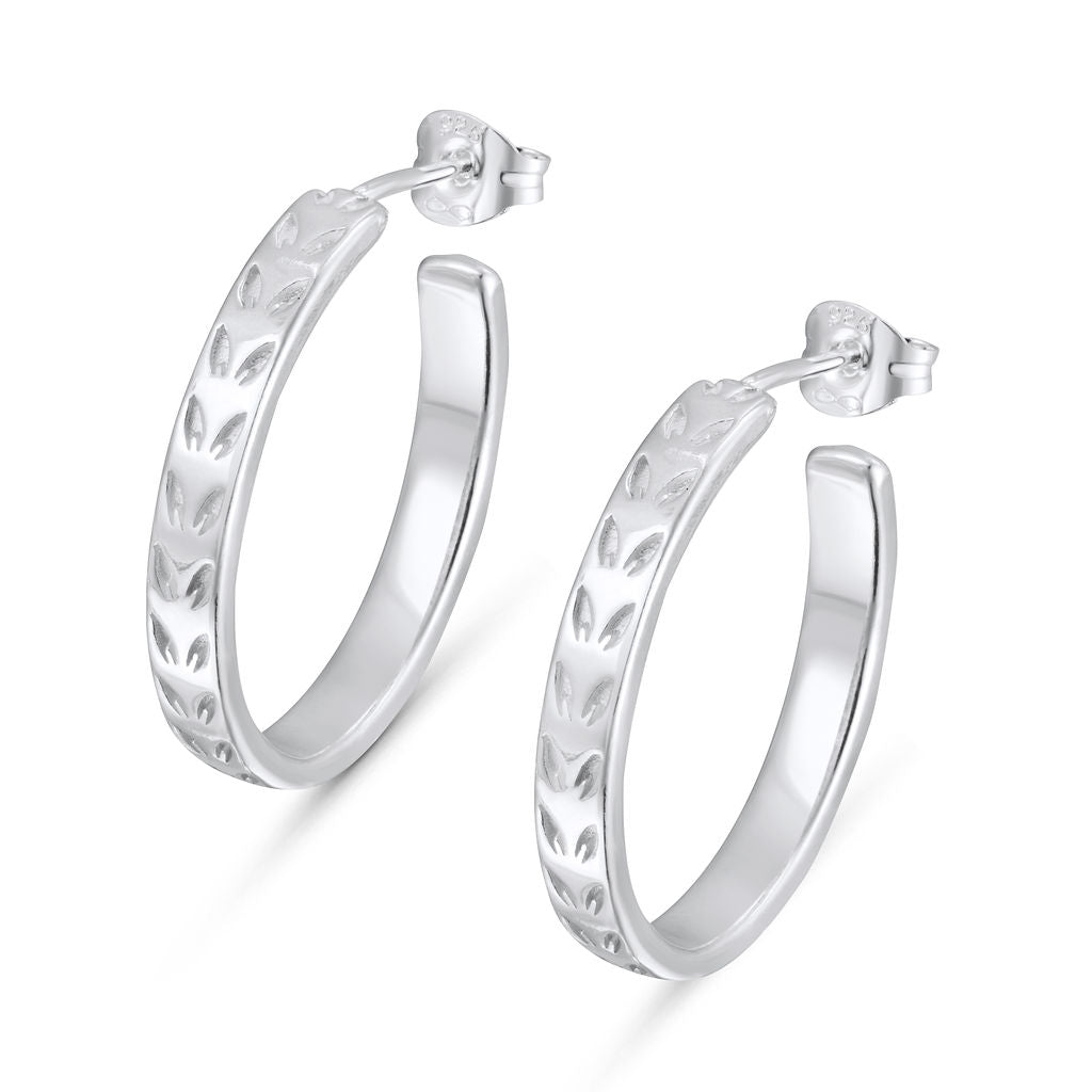 Leaf Pattern Hoop Earrings - Slim