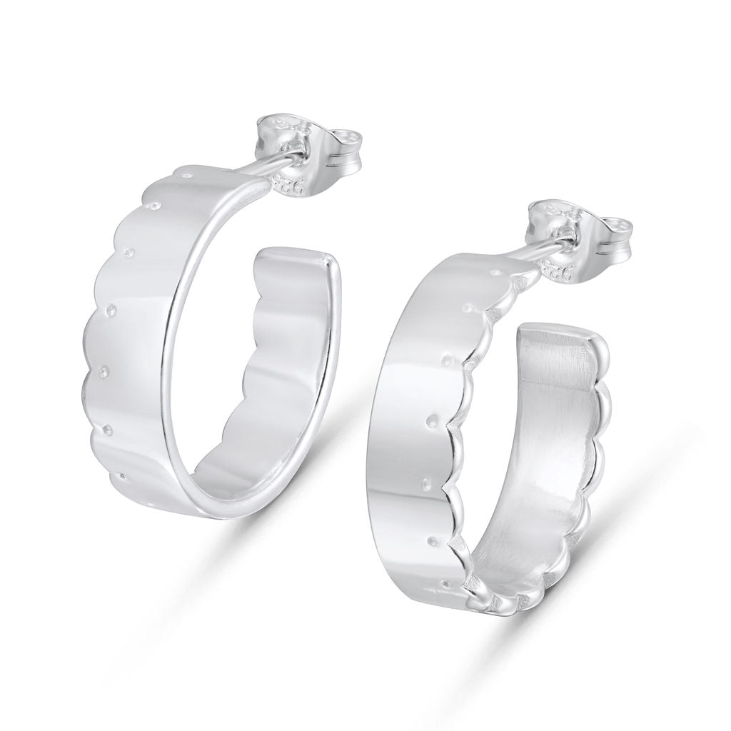 Scalloped Pattern Hoop Earrings - Wide