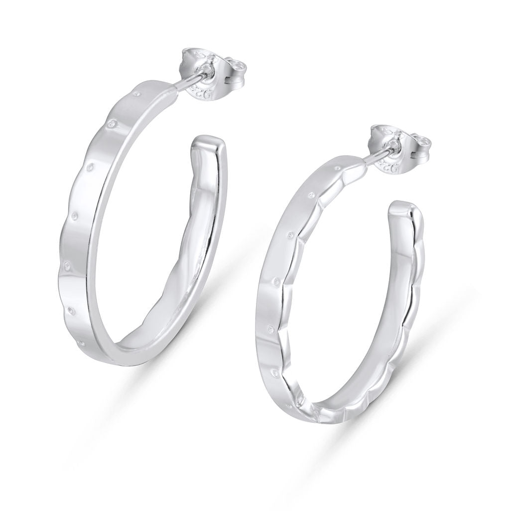 Scalloped Pattern Hoop Earrings - Slim