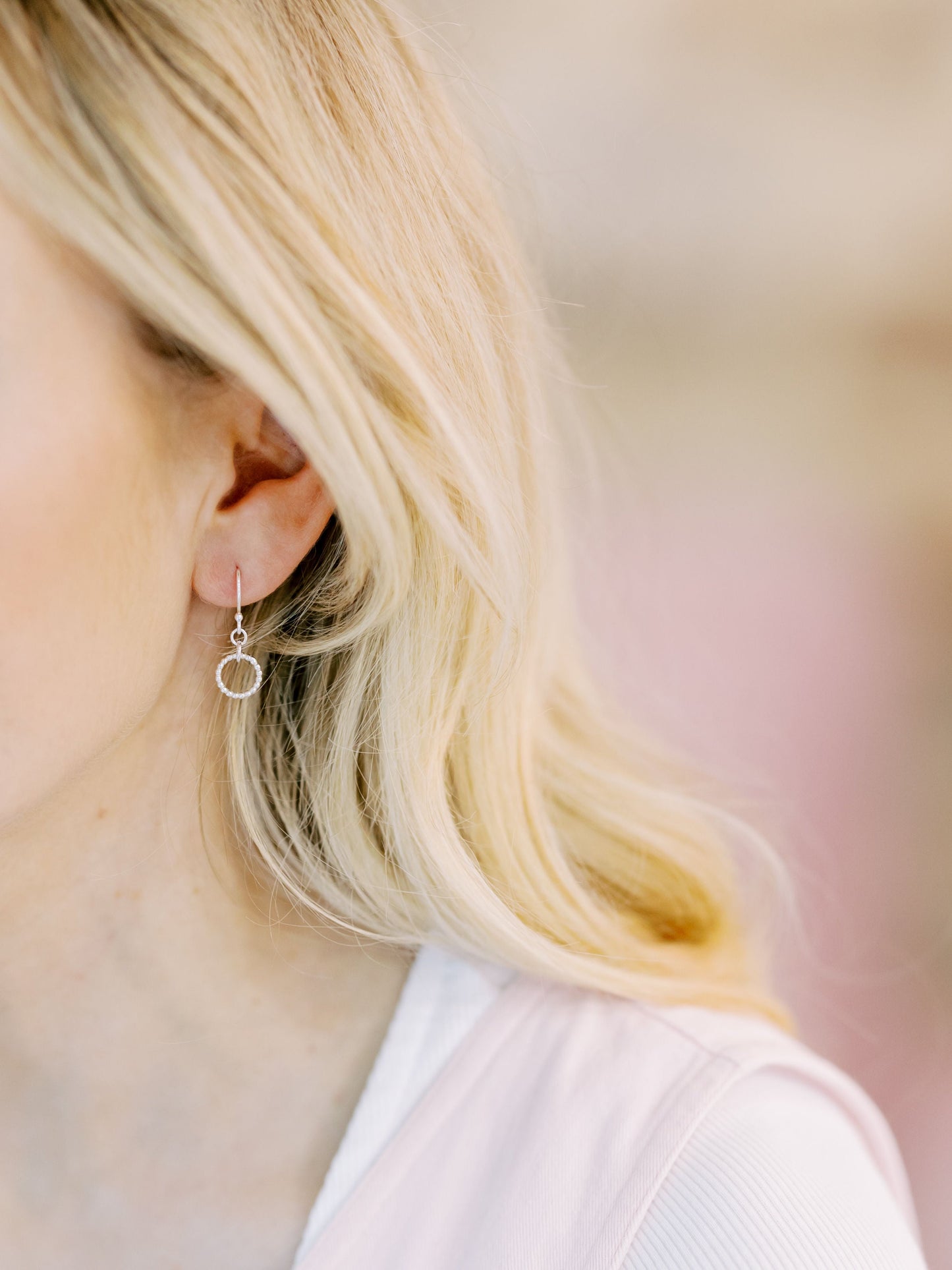 Hoop Earrings - Silver - Large - Single Beaded Hoop