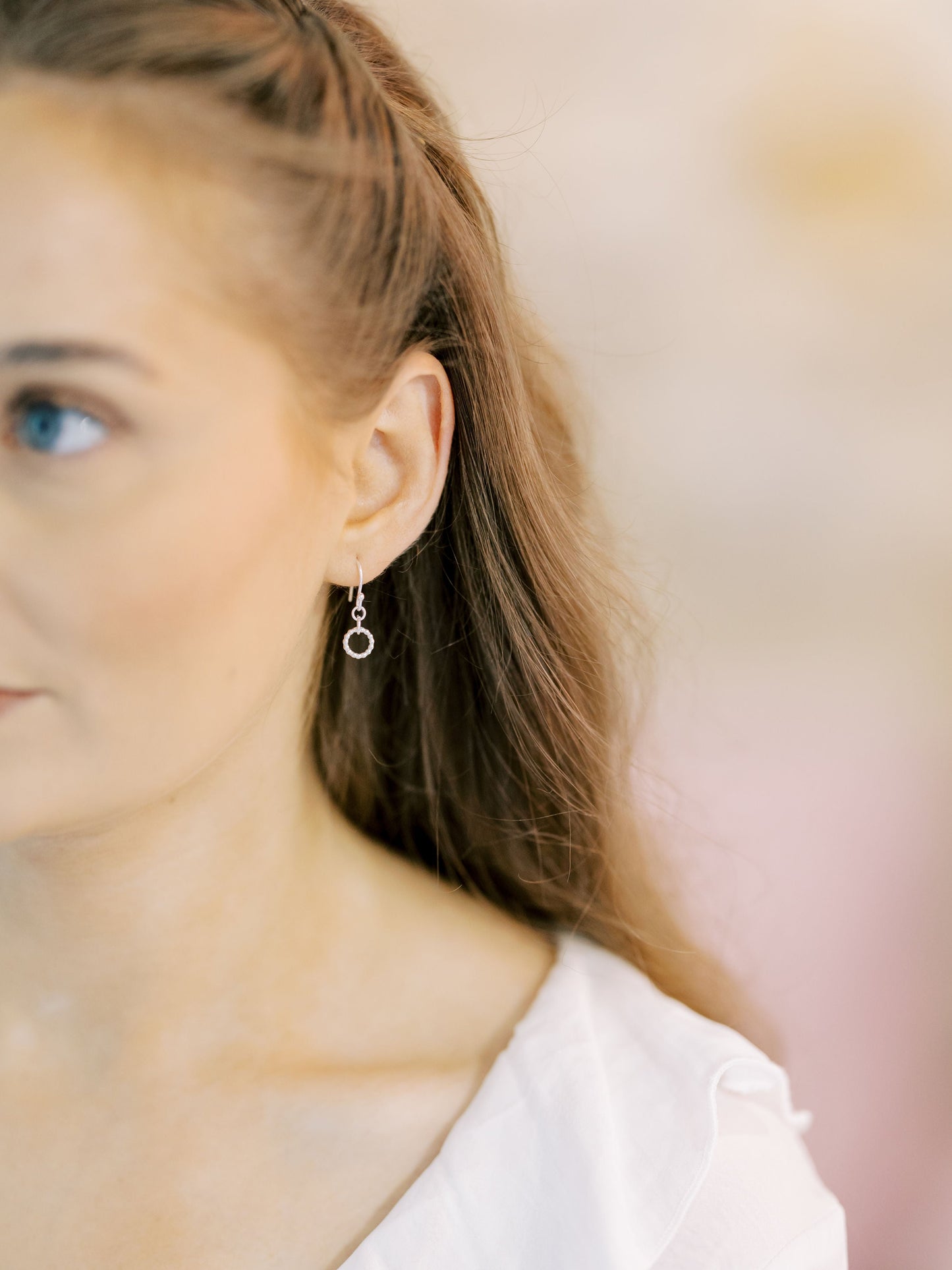 Hoop Earrings - Silver - Small - Single Beaded Hoop