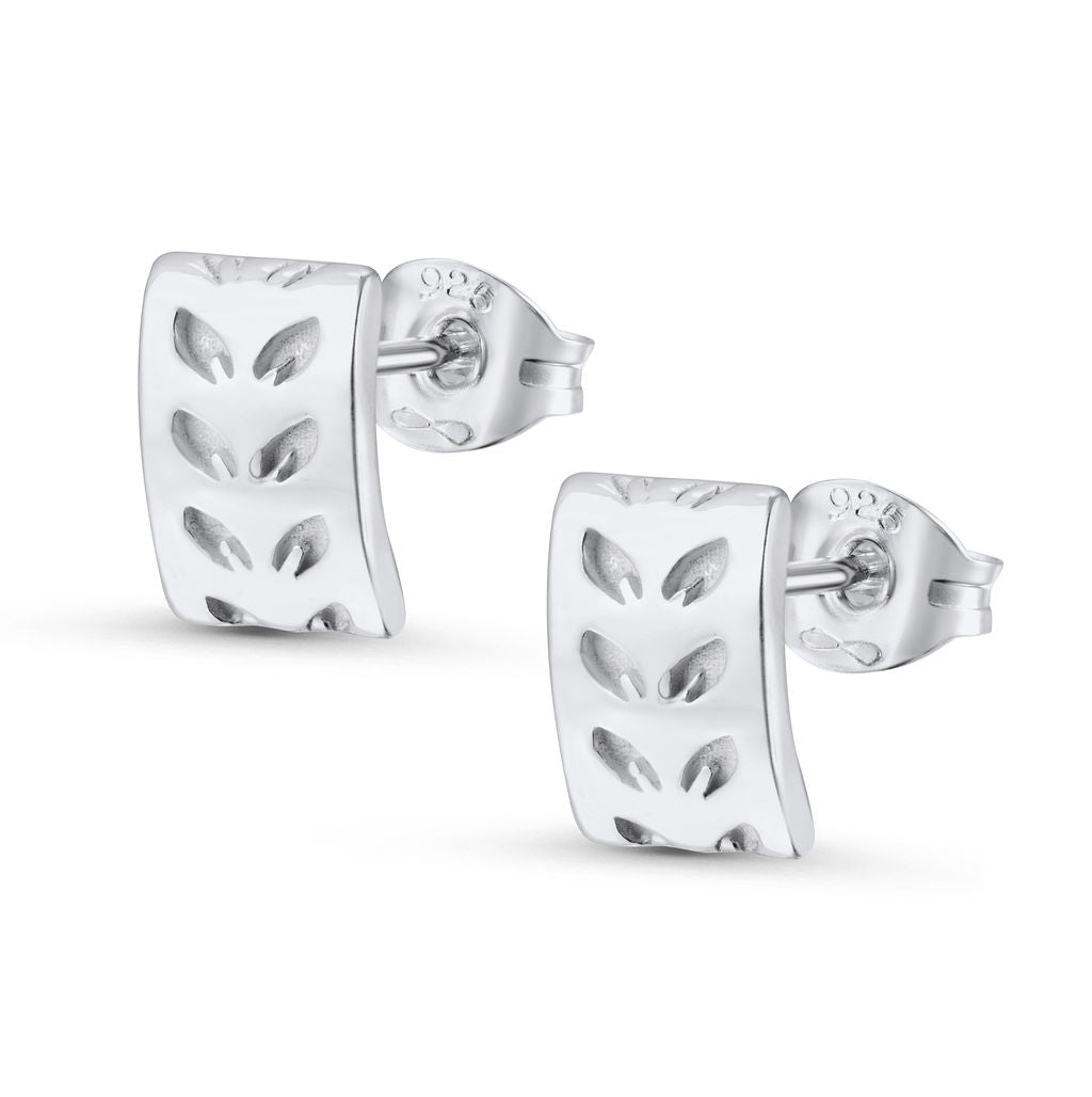 Leaf Pattern Stud Earrings - Wide