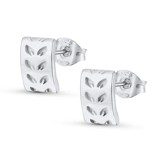 Leaf Pattern Stud Earrings - Wide