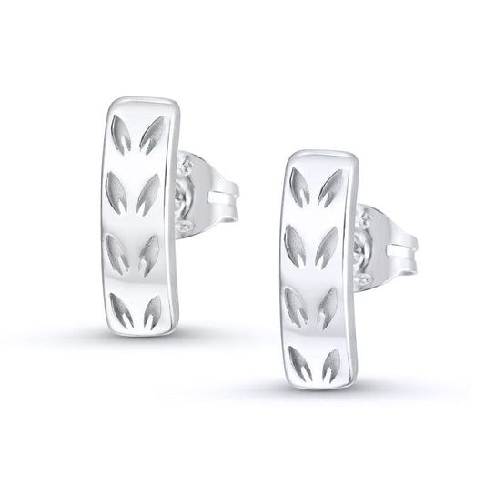 Leaf Pattern Stud Earrings - Slim