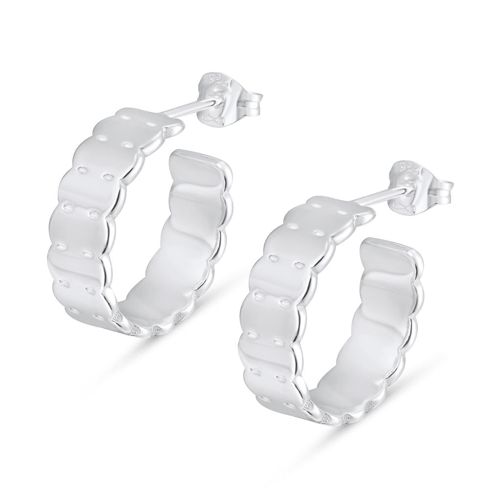 Double Scalloped Pattern Hoop Earrings - Wide