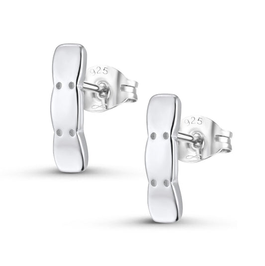 Double Scalloped Pattern Stud Earrings - Slim
